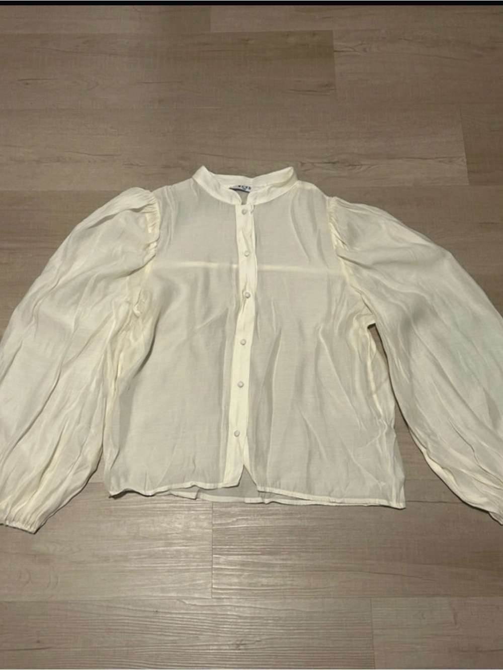 Na-kd Women’s Cream Puff Sleeve Button-Front Sheer Blouse